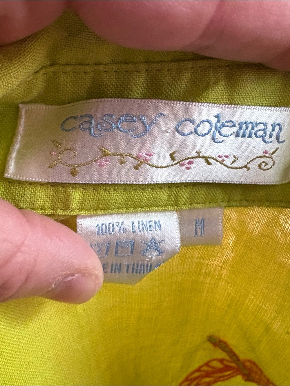 Vintage Casey Coleman Lime Green Dragonfly Linen Blouse Size M - Picture 7 of 7